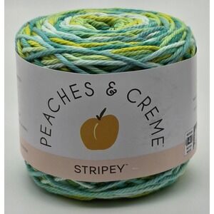 Lion Brand Peaches & Creme Stripey Cotton Yarn Skein Worsted 4 Dishcloth Green